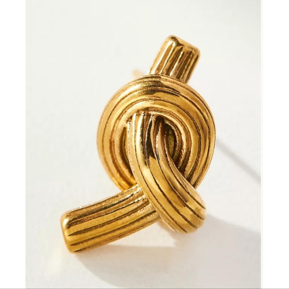 NEW! Anthropologie Trendy Knot Today Minimalist Stud Gold Earrings - Picture 2 of 5